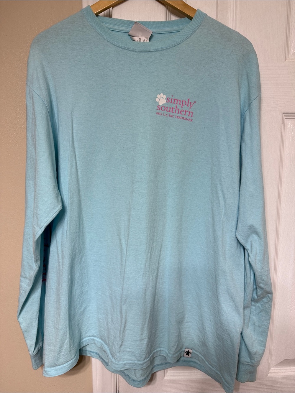 Simply Southern Baby Blue Long Sleeve Tee with Pink Logo